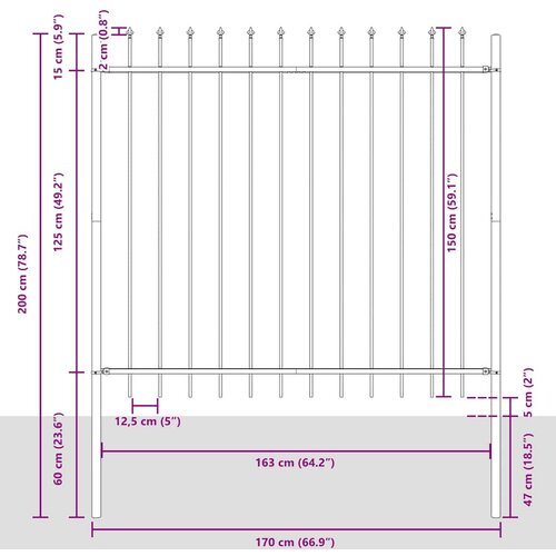  Vrtna Ograda 7 pcs Siva 11,9 x 1,5 m Čelik s prahom Slike
