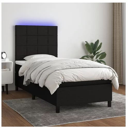 vidaXL Box spring postelja z vzmetnico LED crna 90x200 cm bl