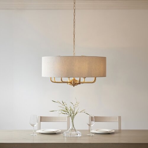  Endon 110727 - Luster na lancu HIGHCLERE 8xE14/40W/230V bež/mesing, prečnik 70 cm Slike