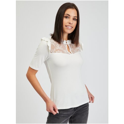 Orsay White Ladies T-shirt with lace - Women Slike