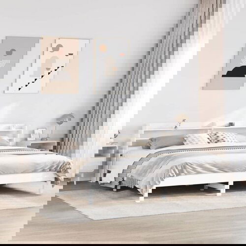 VidaXL Posteljni okvir brez vzmetnice bel 180x200 cm trdna borovina Slike