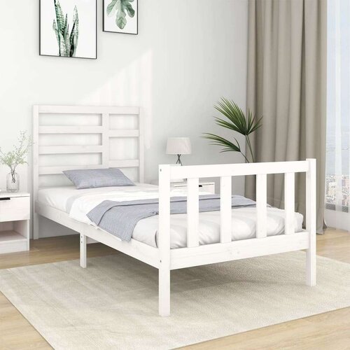  Posteljni okvir bel iz trdnega lesa 90x190 cm 3FT, (20685033) Slike