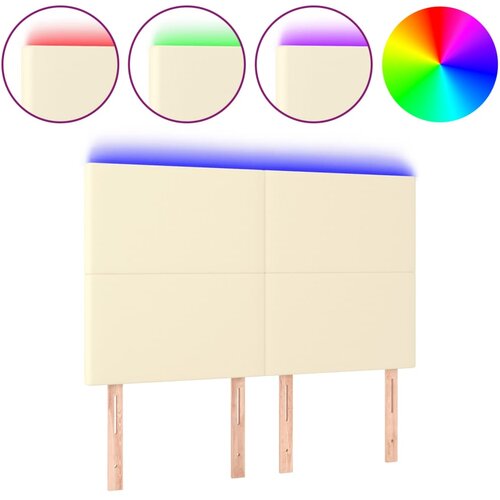 vidaXL LED posteljno vzglavje krem 144x5x118/128 cm umetno usnje, (20737190) Cene