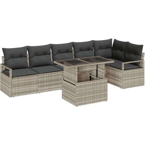  Set kućnog namještaja za vrt s jastučićima  svjetlosiva poli ratan  2-sjedalni vrtni kauč s odlaganjem i jastučićima  sivi poli Cijene