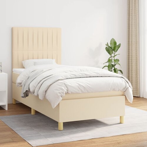 VidaXL Box spring postelja z vzmetnico krem 80x200 cm blago Slike