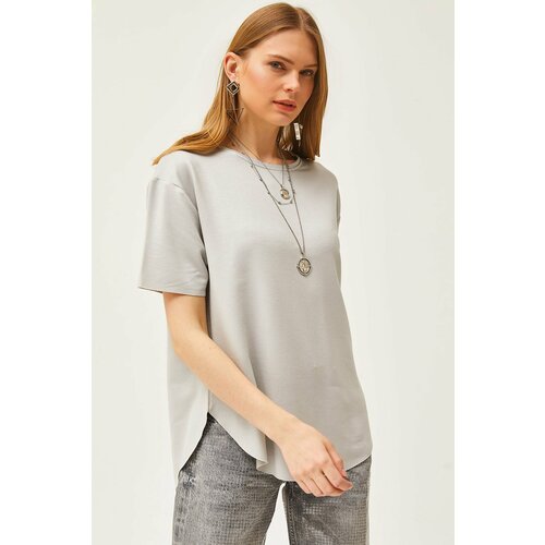 Olalook women's gray modal touch soft textured six oval t-shirt Cene