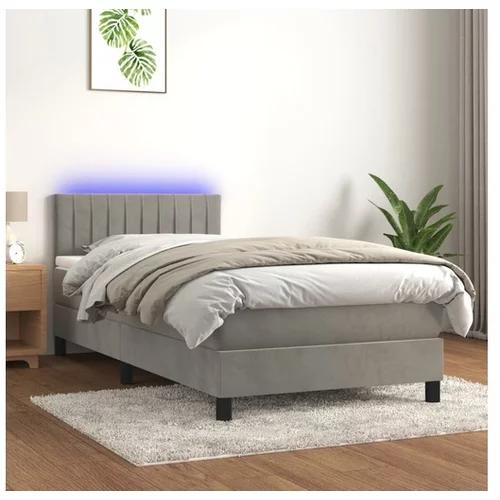  Box spring postelja z vzmetnico LED svetlo siva 90x200 cm žamet