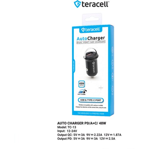Teracell Auto punjač Evolution TC-13 PD 30W + USB QC3.0 18W/ 48W (total) crni Cene