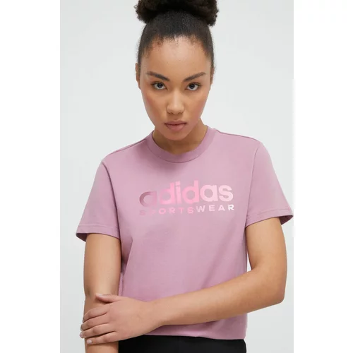 Adidas Bombažna kratka majica ženski, vijolična barva