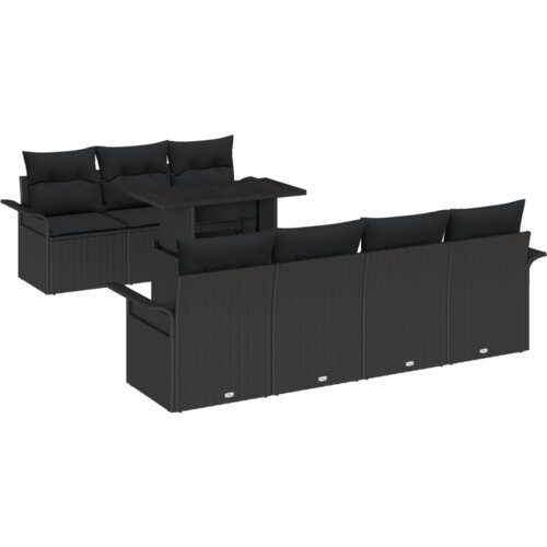  8-dijelni set za sofu sa jastucima crni poli ratan Slike