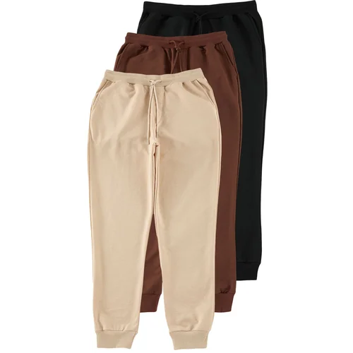 Trendyol Beige-Brown-Black 3-Pack Sweatpants