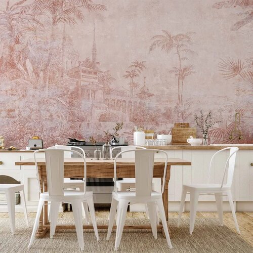  Foto tapeta - Landscape with temple - engraving of Indian architecture with palm trees 250x175 Vodootporna Cijene