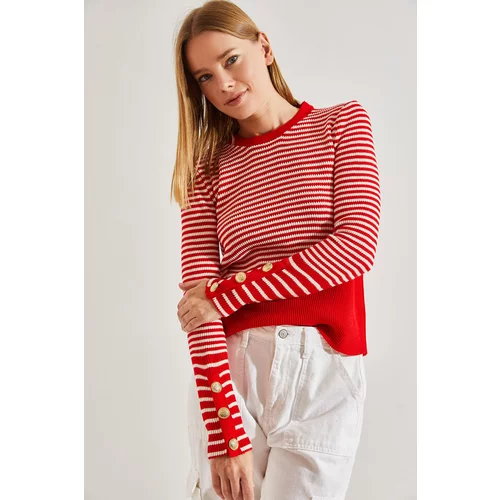 Bianco Lucci Women's Striped Knitwear Sweater with Buttons