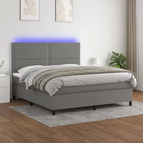  Krevet box spring s madracem LED tamnosivi 180x200 cm tkanina