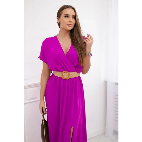Kesi Włoski Long dress with a decorative belt dark purple Slike