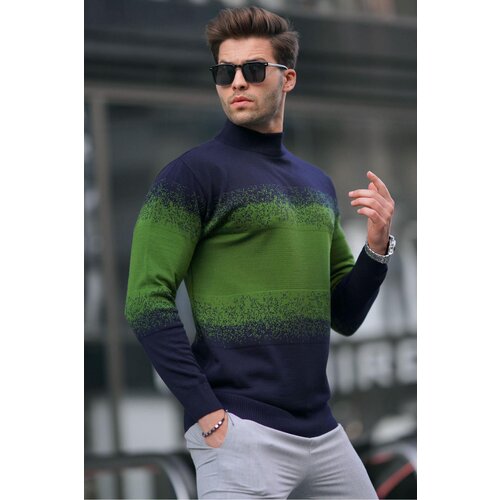 Madmext Dark Navy Blue Turtleneck Patterned Sweater 6845 Slike