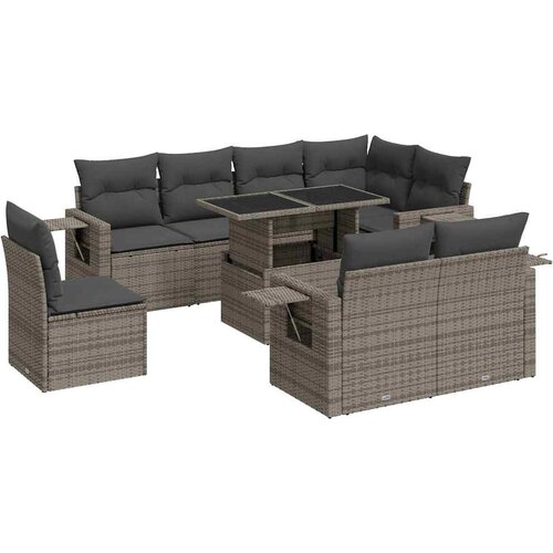 Maison Chic Seti vrtnega pohištva - Vrtna garnitura - Vrtni pohištvo set 9-delna z blazinami siv poli ratan, (21796231) Cene