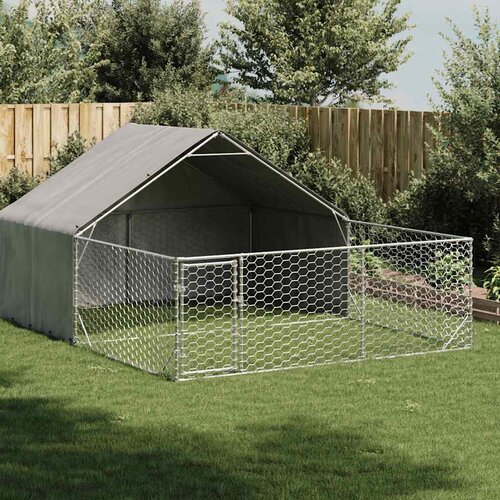 vidaXL zunanji pasji boks z izpustom 4x3x1,9 m pocinkano jeklo Cene