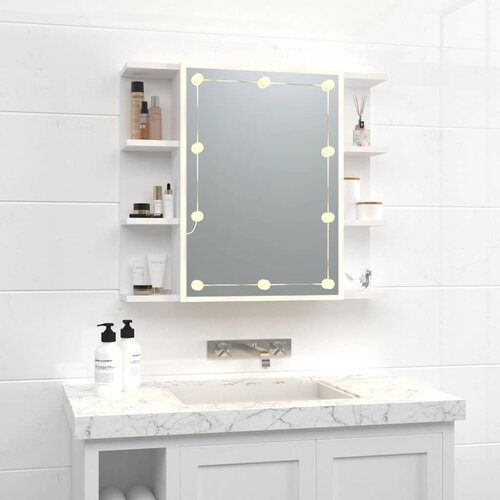  s ogledalom i LED svjetlima bijeli 70 x 16,5 x 60 cm Slike