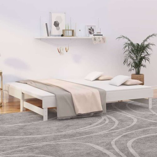  Dnevni ležaj na izvlačenje bijeli 2x(80x200)cm masivna borovina Slike