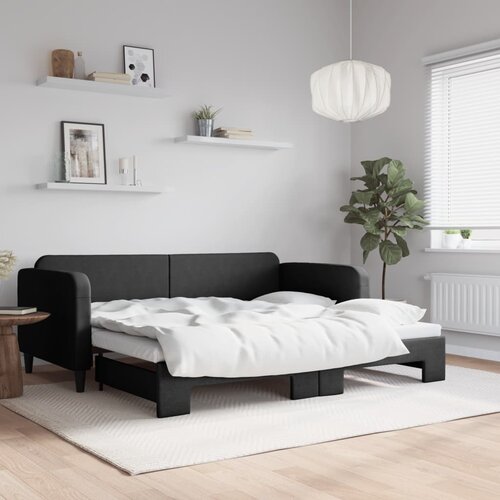VidaXL Izvlečna dnevna postelja črna 90x200 cm blago Slike