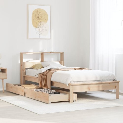 VidaXL Krevet s regalom za knjige bez madraca 90x190 cm od borovine Slike