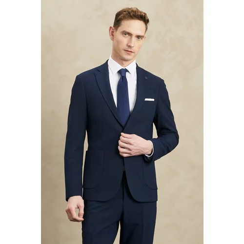 ALTINYILDIZ CLASSICS Men's Navy Blue Recycle Extra Slim Fit Slim Fit Mono Collar Seerpy Patterned Suit