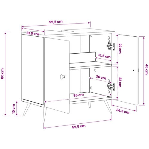  Kupaonski ormarić za sudoper BREDA Crna 59,5 x 31,5 x 59 cm Slike