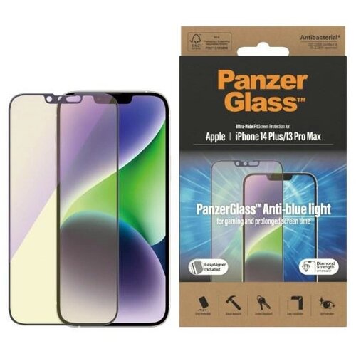 PanzerGlass SZKŁO HARTOWANE ULTRA-WIDE FIT ANTYBAKTERYJNE Z FILTREM NIEBIESKIEGO ŚWIATŁA I POZYCJONEREM NA IPHONE 14 PLUS / 13 PRO MAX, (22005056) Cene