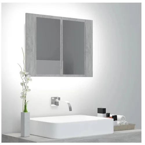  LED kopalniška omarica z ogledalom betonsko siva 60x12x45 cm