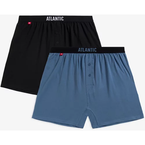 Atlantic Men's Classic Boxer Shorts with Buttons 2PACK - Black, Blue