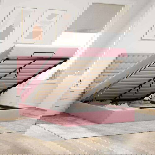  Otomanska postelja z vzmetnicami & LEDs roza 140x200cm žamet, (22011981) Cene