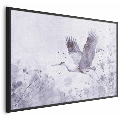  Plakat - Majestic Flight - crane in flight in a monochromatic  cool color palette 90x60 Crni okvir Cijene