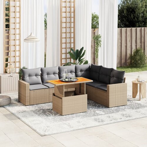 vidaXL 7-dijelni set vrtnih sofa od poliratana s jastucima bež Cijene