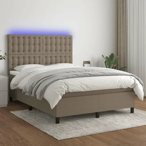  Box spring postelja z vzmetnico LED taupe 140x200 cm blago, (20896363)