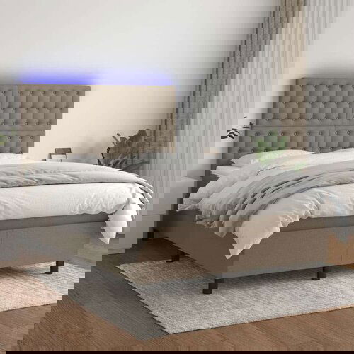  Krevet box spring s madracem LED smeđesivi 140x200 cm tkanina Slike