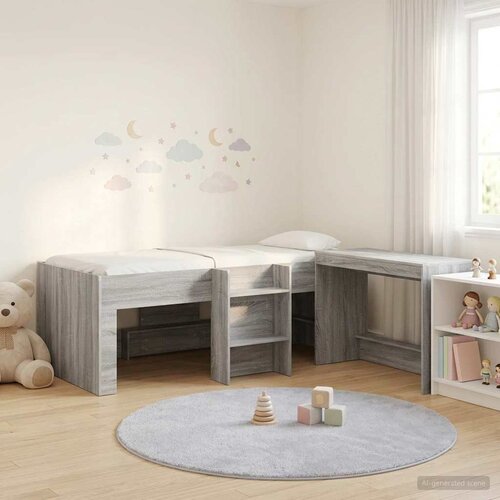  Krevet za djecu s visokim okvirom i stolom 2 kom. Siva Sonoma 98.5 x 200 cm Slike