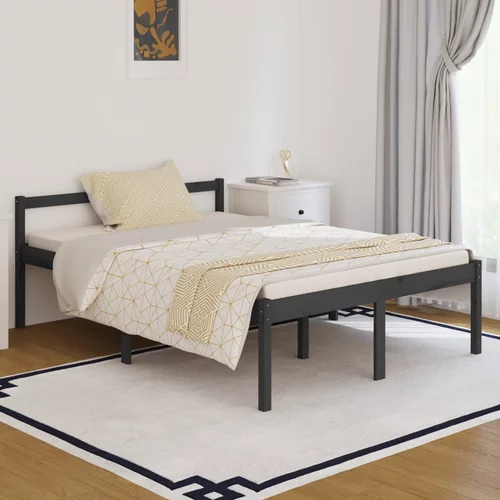vidaXL Okvir za krevet od masivne borovine sivi 135x190 cm 4FT6 bračni