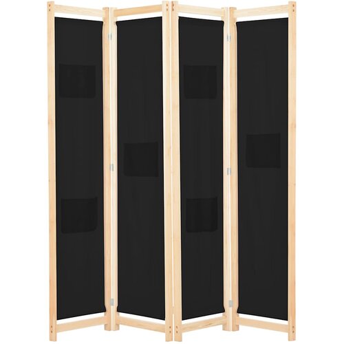 Sobna pregrada s 4 panela od tkanine 160 x 170 x 4 cm crna Cene