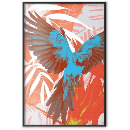  Plakat - Exotic Wings - parrot among abstract leaf patterns 60x90 Crni okvir Slike
