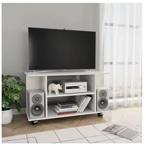  TV omarica s kolesci visok sijaj bela 80x40x40 cm iverna plošča