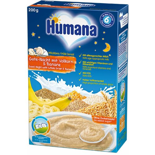 Humana mlečna kašica za laku noć sa celim zrnom žitarica i bananom 6+ 200g Slike