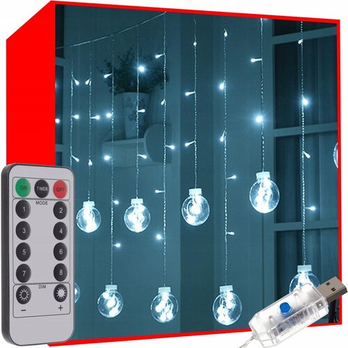 Malatec Novoletne lučke svetlobna zavesa 108 LED hladno bela 8 funkcij USB kroglice, (20849393) Slike