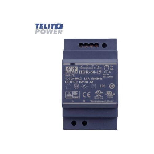 Mean Well HDR-60-15 din rail napajanje 15V 60W 4A ( 5033 ) Cene
