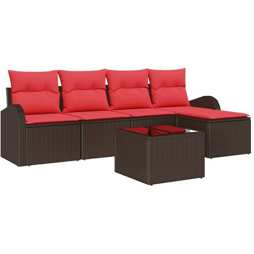 vidaXL Vrtna sedežna garnitura 6 pcs Rjava in rdeča Poly ratan, (5000021308) Cene