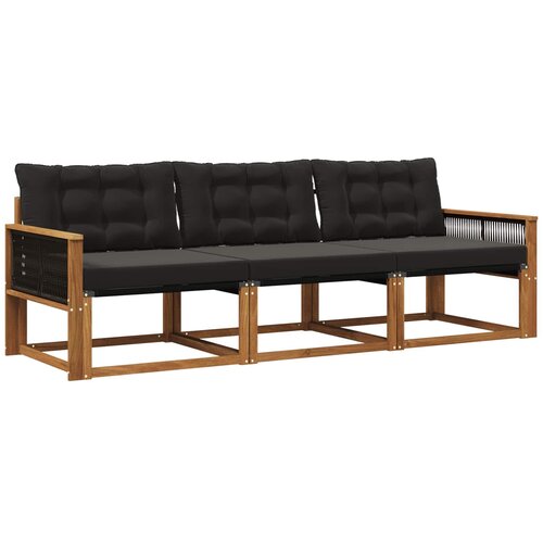 vidaXL Zunanja garnitura za sedenje z blazino 3 pcs Naravna in črna, (5000273025) Cene