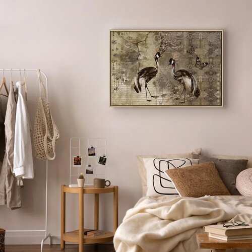  Slika - Retro Cranes (1 Part) Wide 60x40 U prirodnom drvenom okviru Slike