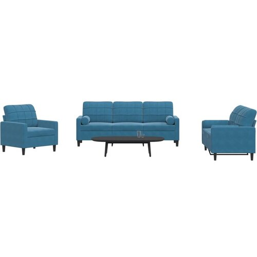vidaXL 3-dijelni set sofa s jastucima plavi baršunasti Cijene