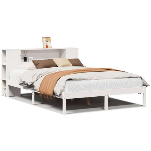 VidaXL Krevet s regalom z knjige bez madraca bijeli 150x200cm borovina Slike
