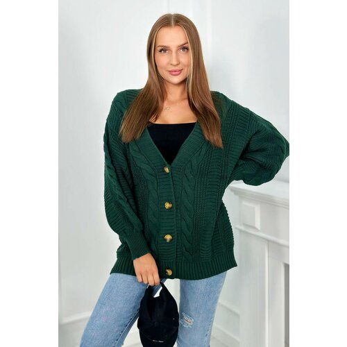 Kesi Button-down sweater with puff sleeves - dark green Cene